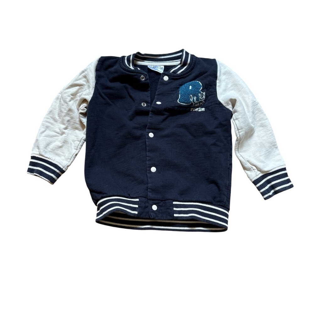 So Cute Varsity‎ Jacket Kids Navy Blue Good Tiger Chenille Patch SIZE 18-24M